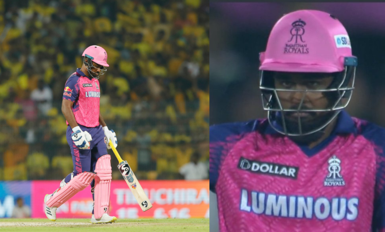 "Sanju giving support to SKY in a weird way" - Twitter reacts after Sanju Samson gets dismissed for a two ball duck against CSK